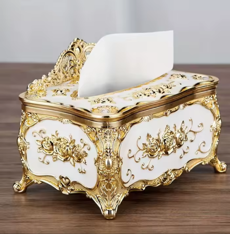 Timeless Elegance: Vintage Gold-Detailing tissue Box"
